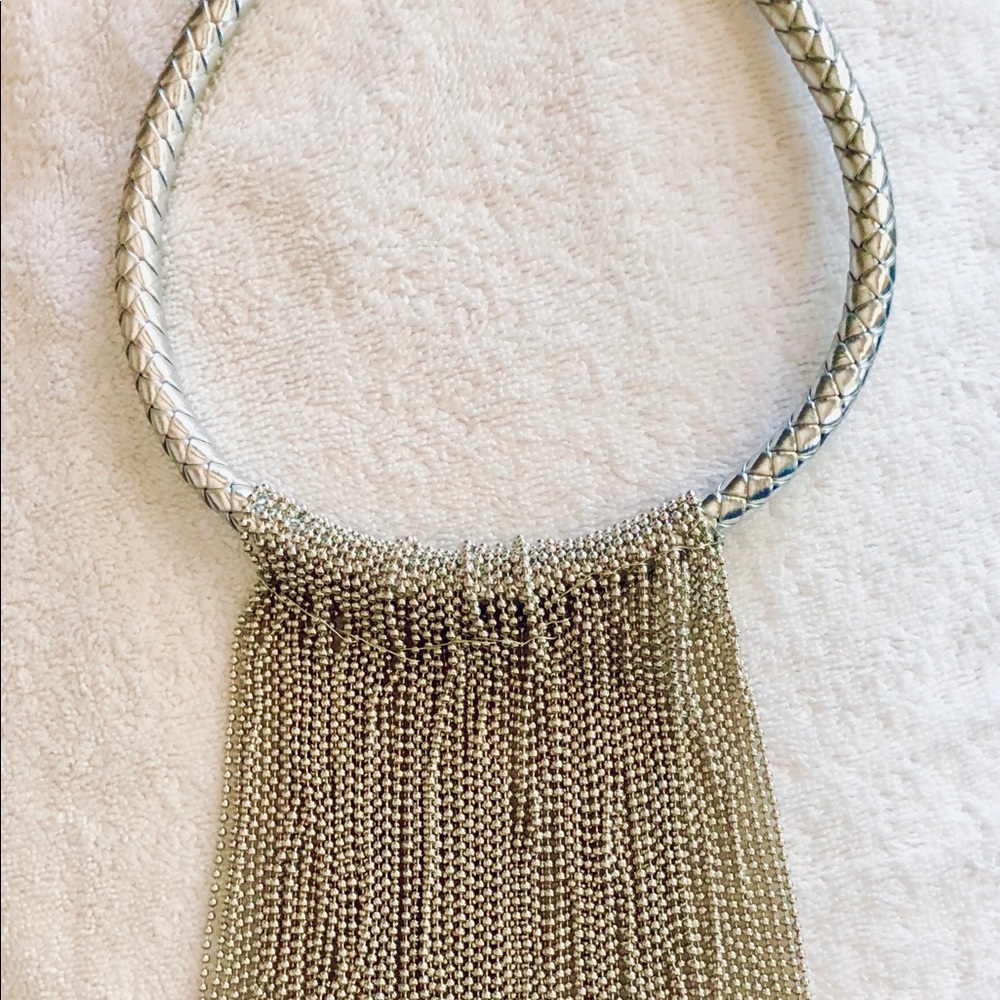 14-16” Fringe necklace, designer inspired, silver